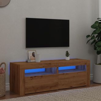 Berkfield Home TV Cabinet with LED Lights Artisan Oak 120x35x40 cm Engineered Wood in Brown | Size: 120 x 35 x 40 cm