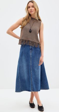 Contemporaine Womens Natural knit fringed sweater vest Exclusive collection from Italy