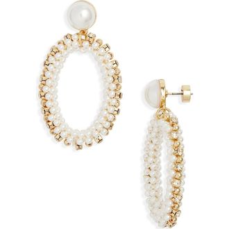 Nordstrom Faux Pearl & Rhinestone Drop Earrings in White- Clear- Gold at Nordstrom Rack