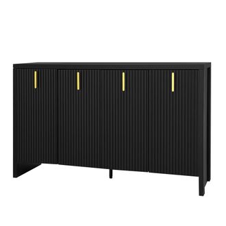 STILVORA Aparador Con 4 Puertas Y Estantes Regulables, Tiradores Dorados, Estilo Moderno, En Tablero De Part&iacute;culas, 140&times;38&times;80 Cm, Negro