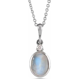 Allurez Oval Natural Onyx & Diamond Pendant Necklace 14K 2.03ct in Moonstone, White Gold at Nordstrom, Size 18
