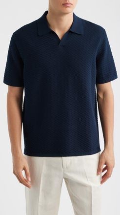 Nn.07 Paul Textured Organic Cotton Knit Polo in Navy Blue at Nordstrom, Size Xx-Large