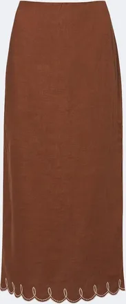 Veronica Beard Malou embroidered linen midi skirt