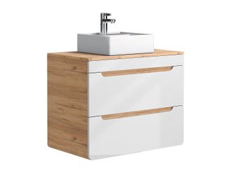 Vente-Unique Mueble de ba&ntilde;o suspendido con lavabo sobre encimera - Color natural y blanco - 80 cm - ARUBA