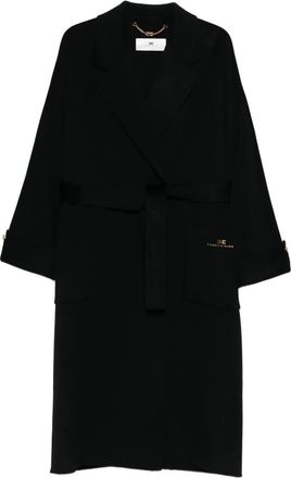 Elisabetta Franchi Cappotto in lana con cintura - Nero