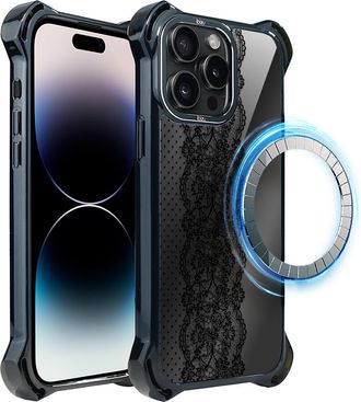 OEM Funda Ibizu Dropguard Ultra Para Iphone 14 Pro Max Con Magsafe, Color Azul Medianoche, Con Dise&ntilde;o De Encaje Ornamental