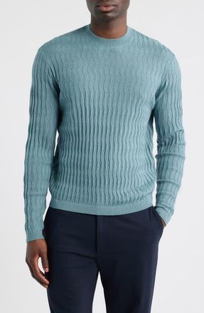 Emporio Armani Diamond Stitch Virgin Wool Crewneck Sweater in Teal at Nordstrom, Size Xx-Large