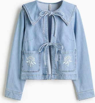 H&M Tie-front Denim Jacket in Light Denim Blue at Nordstrom, Size Xx-Large