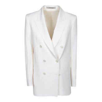 Tagliatore Blazers, female, White, Size: XS Double-breasted textured linen