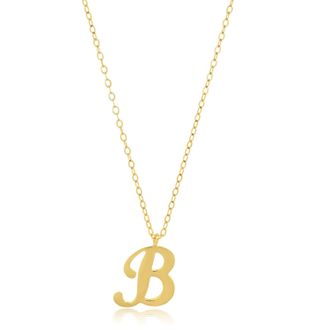 MAX + STONE 10k Solid White or Yellow Gold Dainty Script Initial with Extendable Necklace, 16+2 inches