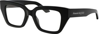 Alexander McQueen AM0453O Black Acetate Square Eyeglasses - Black