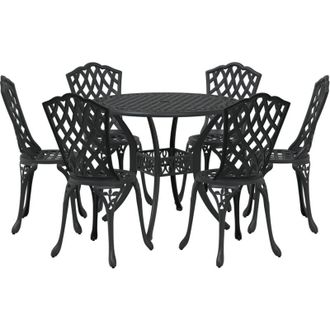 vidaXL Juego De Comedor De Jard&iacute;n 7 Piezas Aluminio Fundido Negro Vidaxl