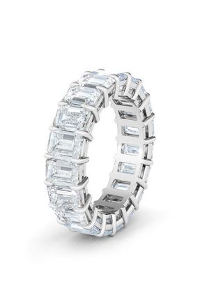 HauteCarat Emerald Cut Lab Created Diamond 18K Gold Eternity Band in White Gold at Nordstrom, Size 4.5