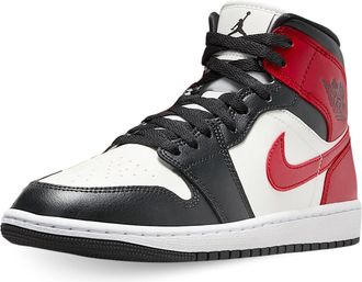 Nike Air Jordan 1 Mid Womens Fashion Trainers in Black White Red - 4 UK