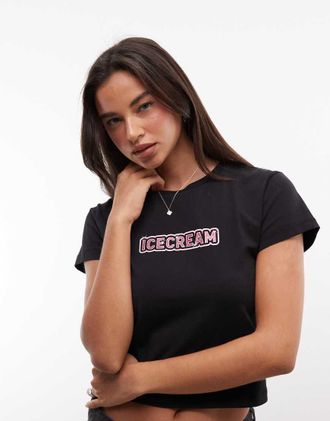 Icecream baby tee con logo glitter nero