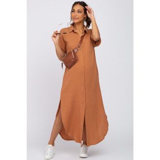 Pinkblush Button Down Midi Dress in Camel at Nordstrom, Size Medium