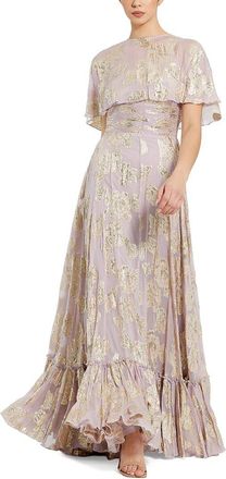 Mac Duggal Floral Print High Neck Cape Sleeve A-Line Gown