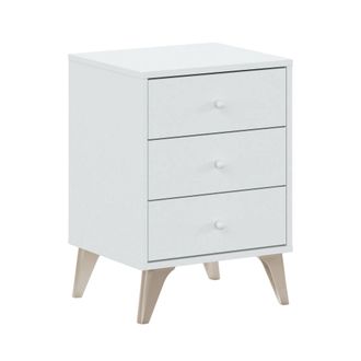 Dmora Mesilla De Noche Dmayora, Mesita De Noche Con 3 Cajones, Mesa De Noche, 40x34h56 Cm, Blanco Y Roble - Dmora
