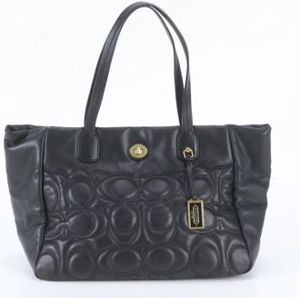 Coach Black Leather Shoulder Bag Tote Bag (Pre-Owned)