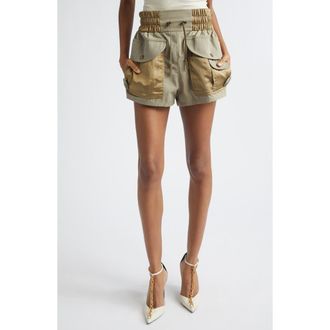 Balmain High Waist Multipocket Cotton Twill & Nylon Shorts in 7Gs Pale Green at Nordstrom, Size 10 Us