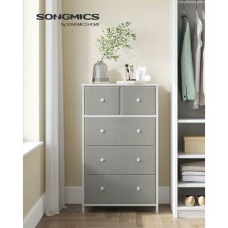 Songmics Cassettiera, Mobiletto con 5 Cassetti in Tessuto, Piano e Fronte in Truciolato, Credenza, Camera da Letto Soggiorno Ingresso Cameretta, Grigio Chiaro