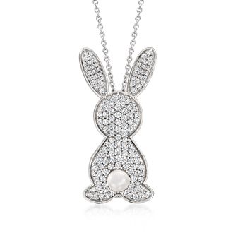 Ross-Simons White Topaz Bunny Pin/Pendant Necklace With 4.5-5mm Cultured Pearl in Sterling Silver