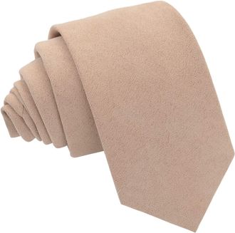 DQT Mens Plain Suede Wedding Formal Slim Tie - Tan