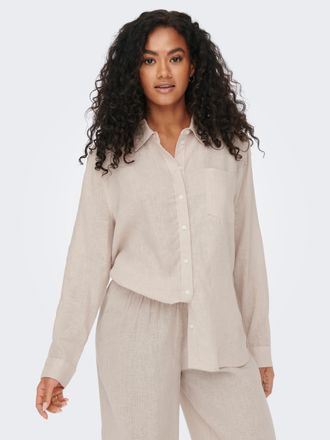 Only Longbluse ONLY ONLTOKYO L/S LINEN BLEND SHIRT, Damen, Gr. XL, beige (moonbeam), Web, Obermaterial: 55% Leinen, 45% Viskose, unifarben, regular fit, Bl