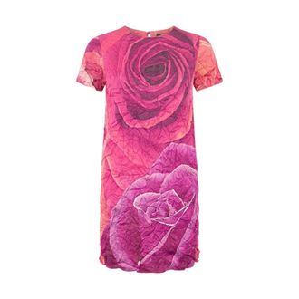 Roberto Cavalli Crinkle Jurk Met Rozenprint - Dames - Korte kleedjes - Roze - S - Kleedjes