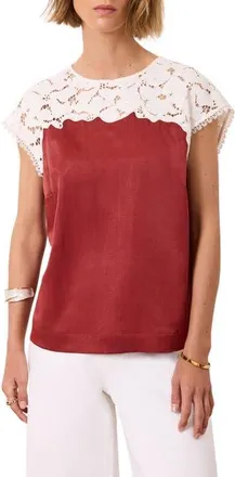Mint Velvet Satin Lace Top in Red at Nordstrom, Size X-Small