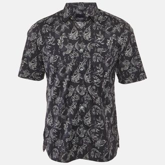 Lanvin Navy Blue Koi-Print Cotton Short Sleeve Shirt