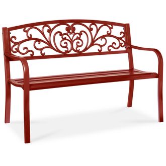 Best Choice Products Outdoor Steel Bench Garden Patio Porch Furniture w/ Floral Design Backrest
