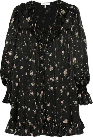 Chloé Abito a fiori con ruches - Nero