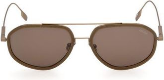 Ermenegildo Zegna 56mm Geometric Sunglasses in Satin Brass /Opal Green at Nordstrom