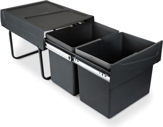 Emuca Emuca Contenedor De Reciclaje Para Fijaci&oacute;n Inferior Y Extracci&oacute;n Manual En Mueble De Cocina 2x15litros, Pl&aacute;stico, Negro