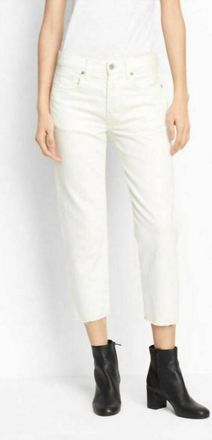 Vince Union Slouch Cream Off White Straight Jeans Button Fly Crop Jeans In Beige