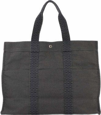 Herm&egrave;s Her Line Gray Canvas Handbag Tote Bag (Pre-Owned)