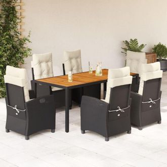 vidaXL Set De Comedor De Jard&iacute;n 7 Pzas Y Cojines Rat&aacute;n Sint&eacute;tico Negro Vidaxl