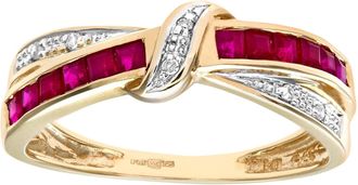Jewelco London 9ct Gold 2.5pts Diamond Square 0.76ct Ruby Knot Eternity Ring 3mm - PR0AXL7360YRU