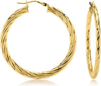 Ross-Simons Italian 10kt Yellow Gold Flat Twisted Hoop Earrings