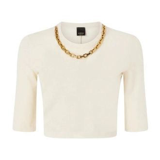 Pinko Kimberly Maglia Costina Crepe - Dames - T-shirts - Beige - S - Katoen - Tops