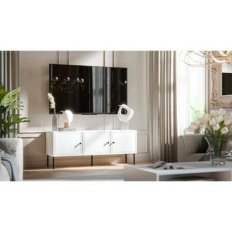 Dmora Mueble De Tv Sarzana, Aparador De Sal&oacute;n Con Tres Puertas Batientes, Elevado Del Suelo, 151x40 H60 Cm, Blanco