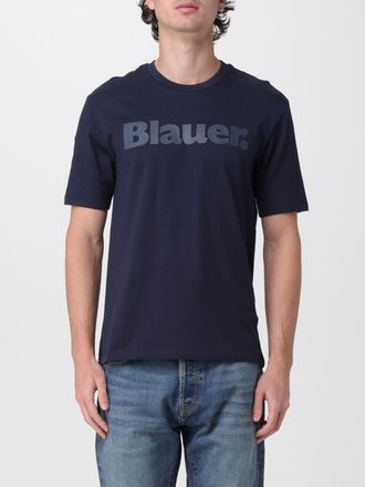 Blauer T-shirt in cotone con logo