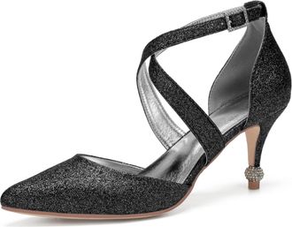 Generic Wedding Bridal Shoes Womens 7.5Cm High Heels Ankle Strap Pointed Toe Bridal Dress Stiletto Prom Formal Party Shoes,Black,8 UK