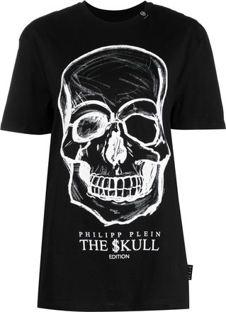 Philipp Plein skull-print cotton T-shirt - women - Cotton - S - Black