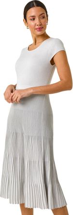 Roman Womens Shimmer Knit Pleated Dress - Silver - Size 12 UK