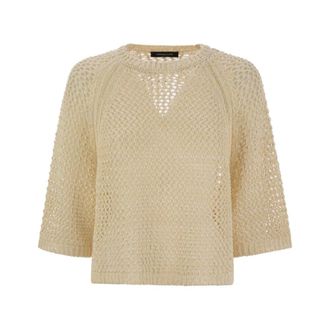 Fabiana Filippi Round-neck Knitwear, female, Beige, Size: S Oversized Cape Sweater
