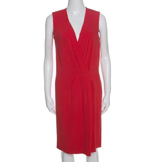 Joseph Red Crepe Pleat Detail Stellina Wrap Dress