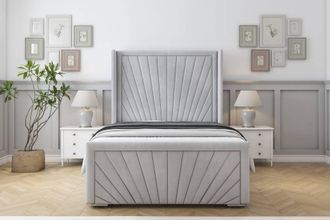 Sloomy Rutherford Naples Bed Frame With 50 Upholstered Wingback Headboard in Silver | Size: King