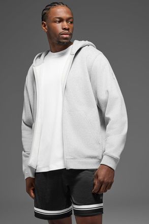 Alo | Renown Heavy Weight Full Zip Hoodie in Athletic Heather Grey, Size: 2XL